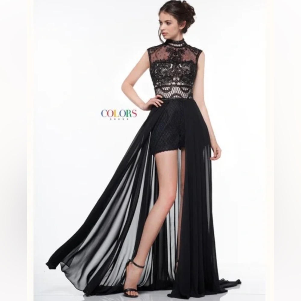 NWT Colors Dress, Beaded Black And Nude Romper Dress Size 10 (2036)